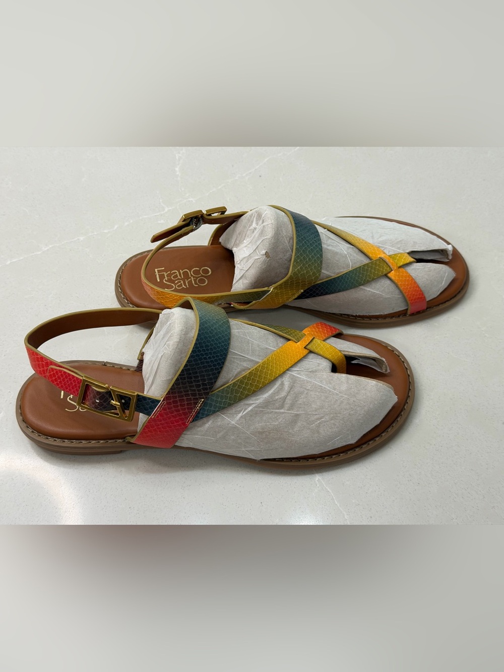 Franco Sarto Gabby Flat Sandal Multi Snake Print 9M Crisscross Strappy - Picture 2 of 12